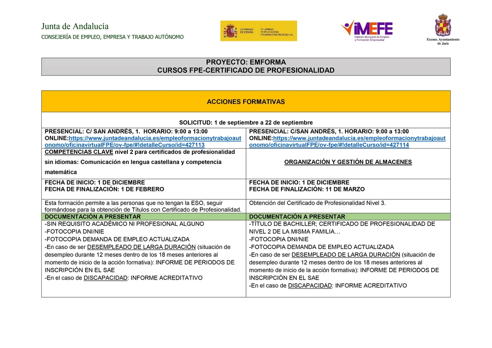 CARTEL NUEVA CONVOCATORIA EMFORMA